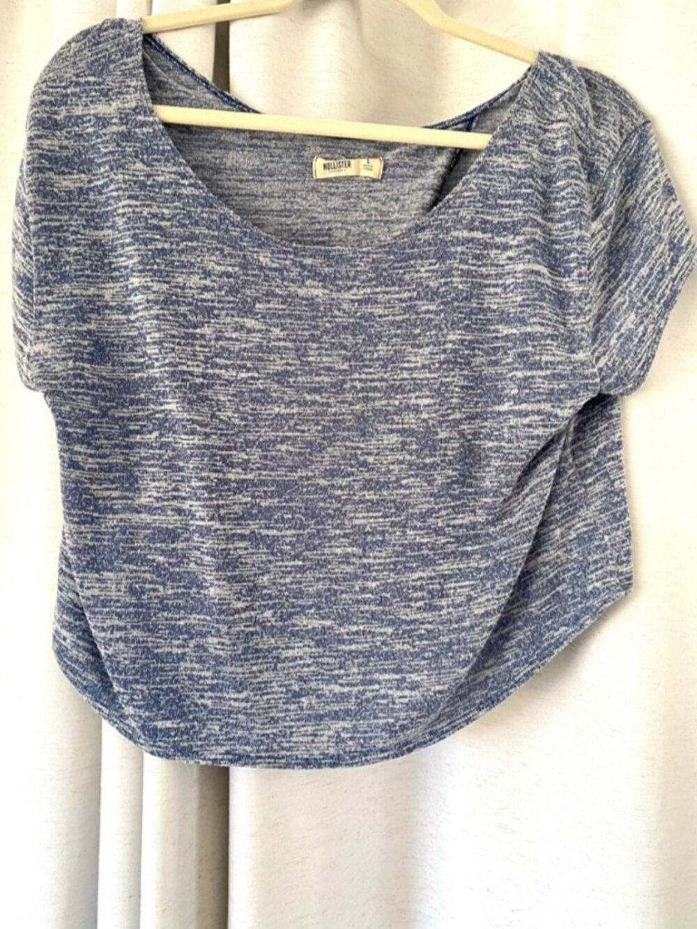 Split Open Back Heathered Blue Short Sleeve Scoop Top